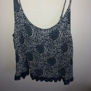 LA Hearts Navy Flowy Pattern Lace Trim Tank